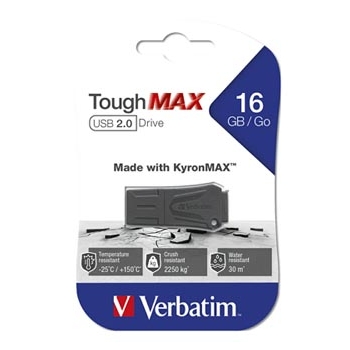 Verbatim USB flash disk, USB 2.0, 16GB, ToughMAX, czarny, 49330, USB A, kompozyt KyronMAX(tm)