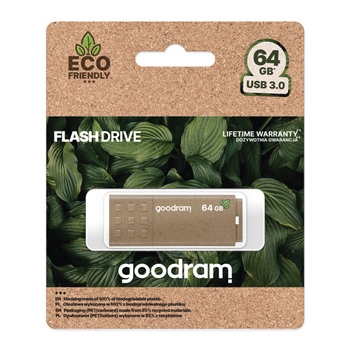 Goodram USB flash disk, USB 3.0, 64GB, UME3 ECO FRIENDLY, brązowy, UME3-0640EFR11, USB A, z osłoną