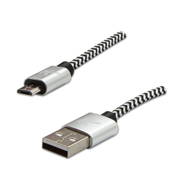 Logo USB kabel (2.0), USB A M - microUSB (M), 1m, 480 Mb/s, 5V/2A, srebrny, box, oplot nylonowy, aluminiowa osłona złącza
