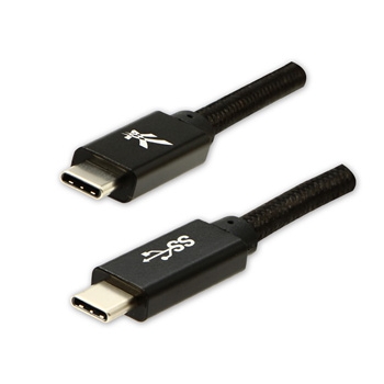 Logo USB kabel (3.2 gen 1), USB C (M) - USB C (M), 1m, 5 Gb/s, 5V/3A, czarny, box, oplot nylonowy, aluminiowa osłona złącza